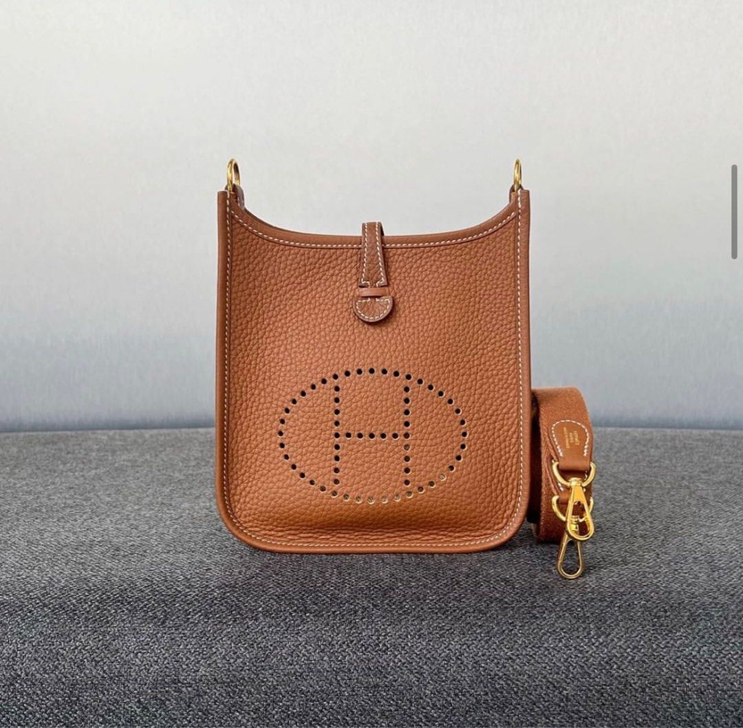 New Hermes Mini Evelyne Gold PHW, Luxury, Bags & Wallets on Carousell