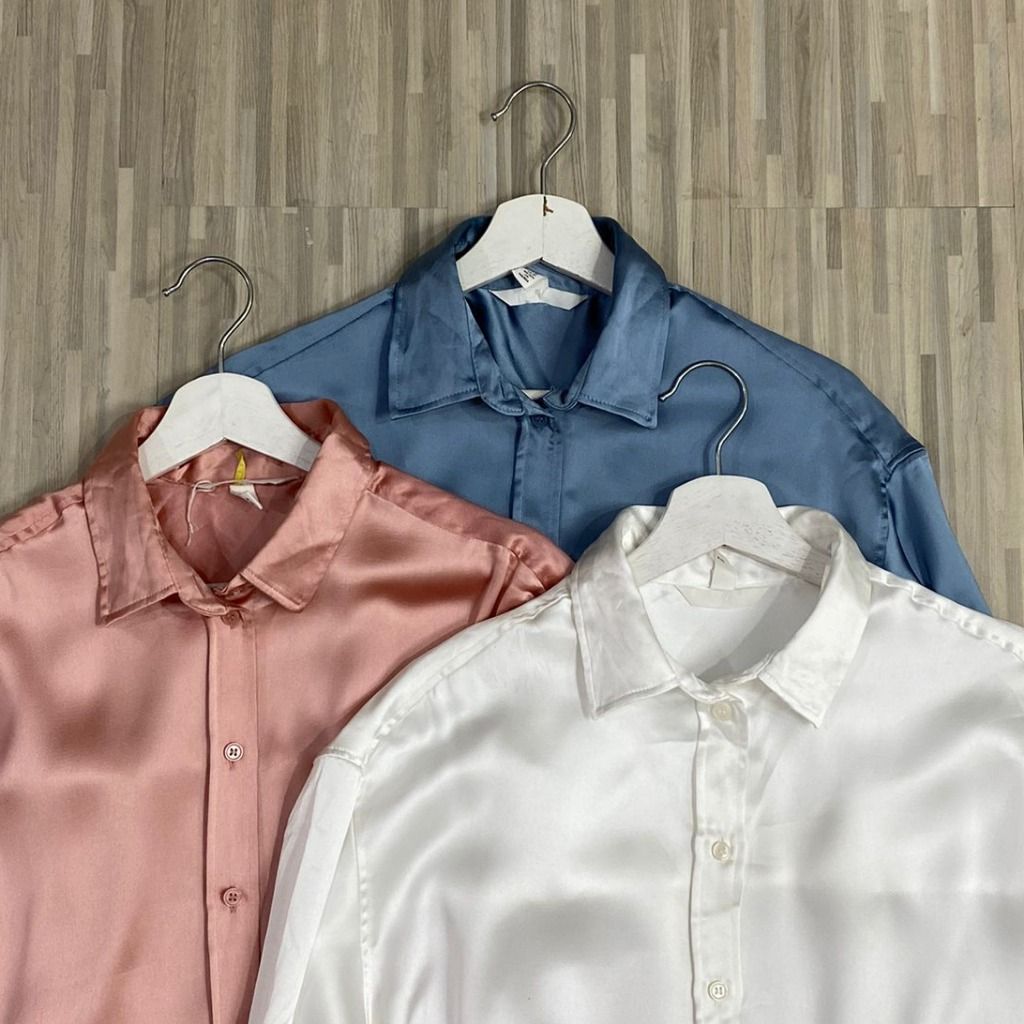 NEW H&M Kemeja Satin (putih, pink, biru)