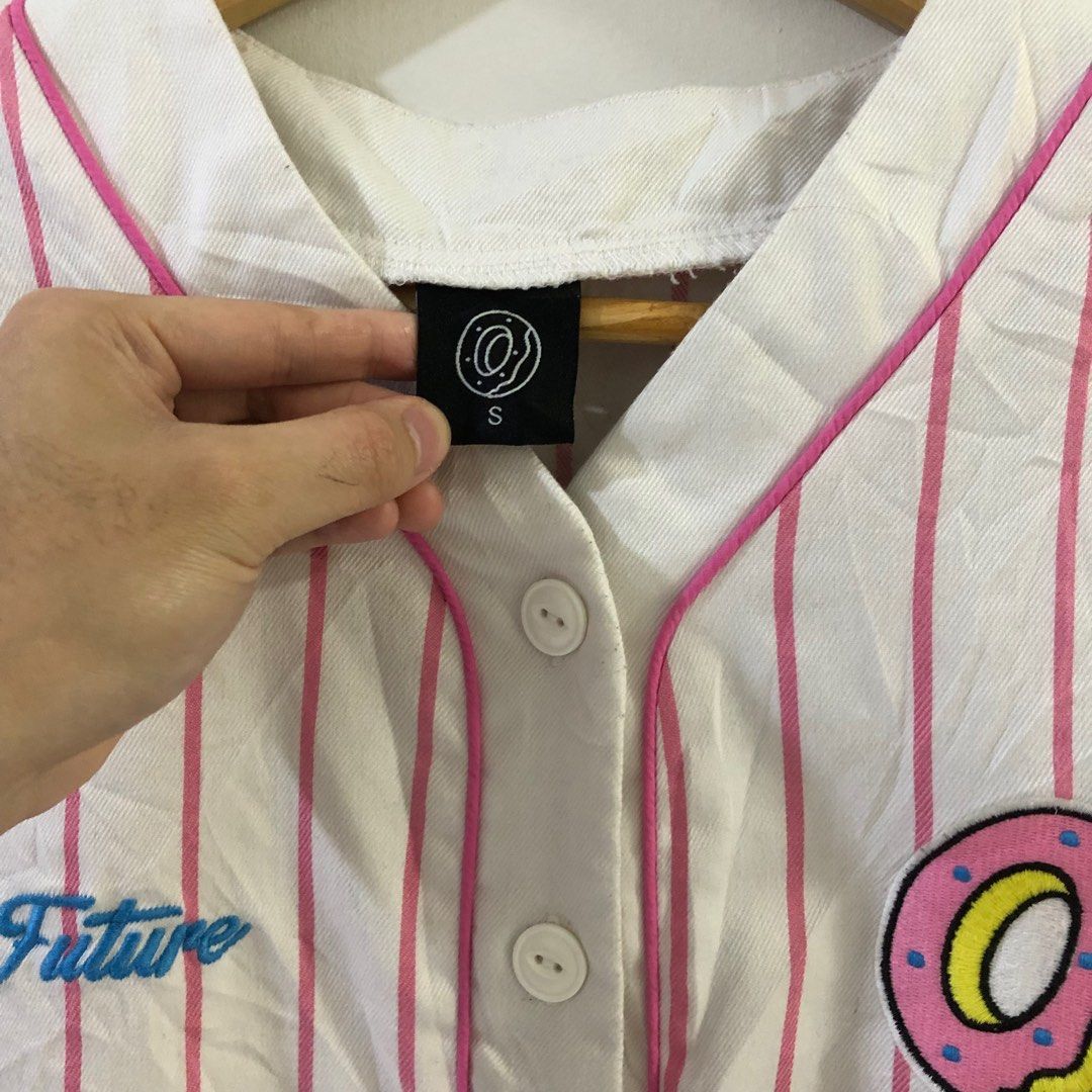 Odd Future White & Pink Striped Baseball Jersey