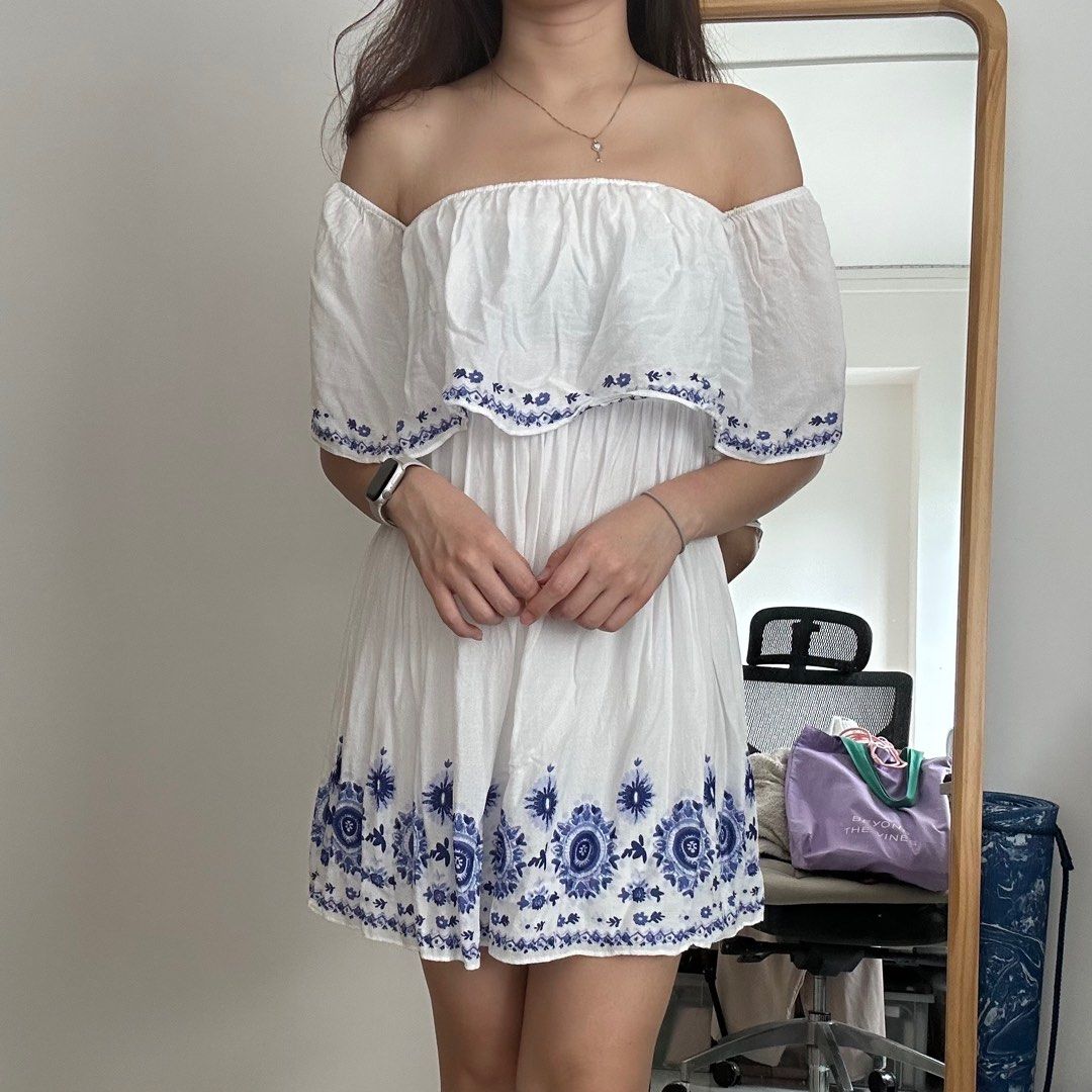 Off shoulder white bohemian dress Women s Fashion Dresses Sets