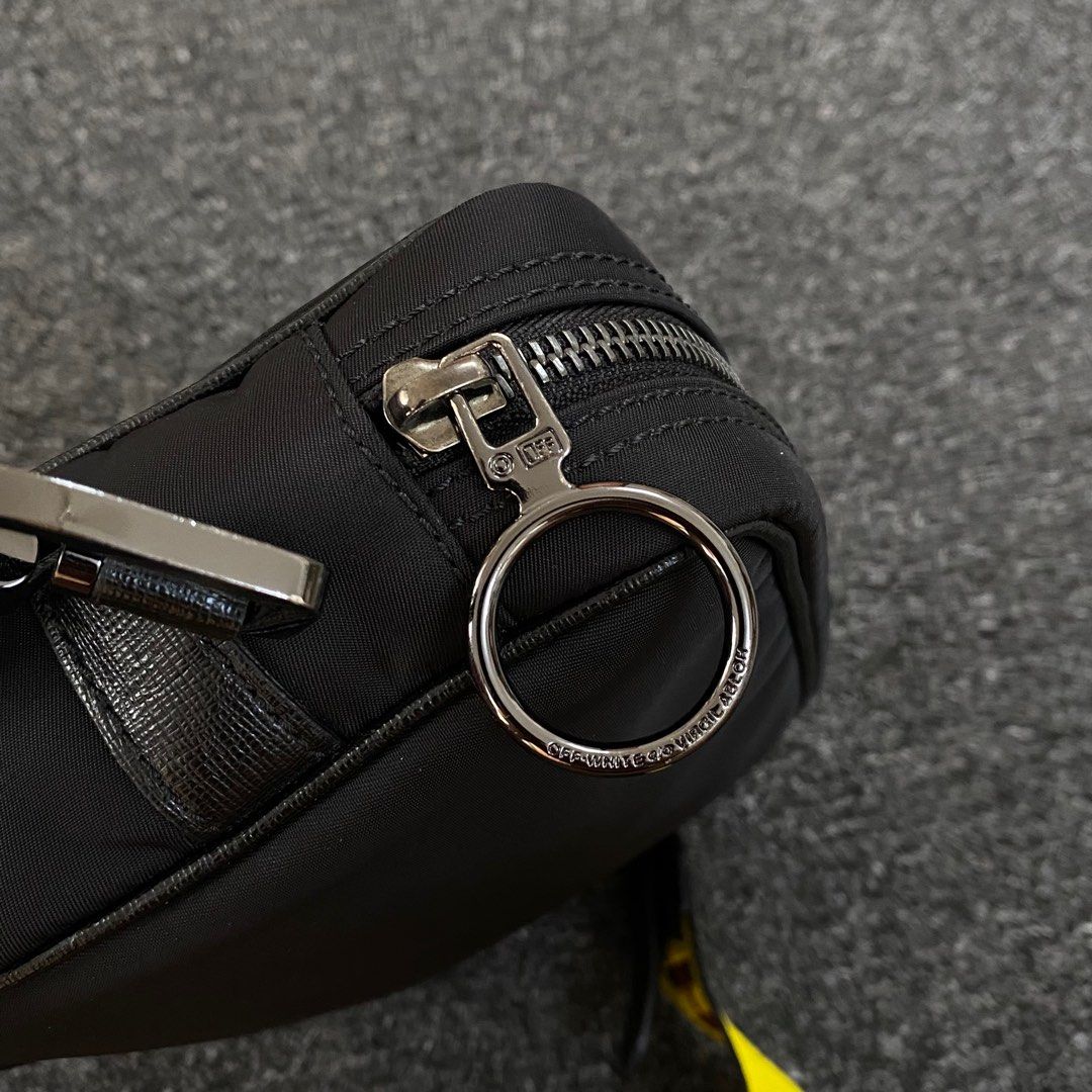 New Off-white Virgil Abloh Black Industrial Strap Leather Messenger  Crossbody Bag