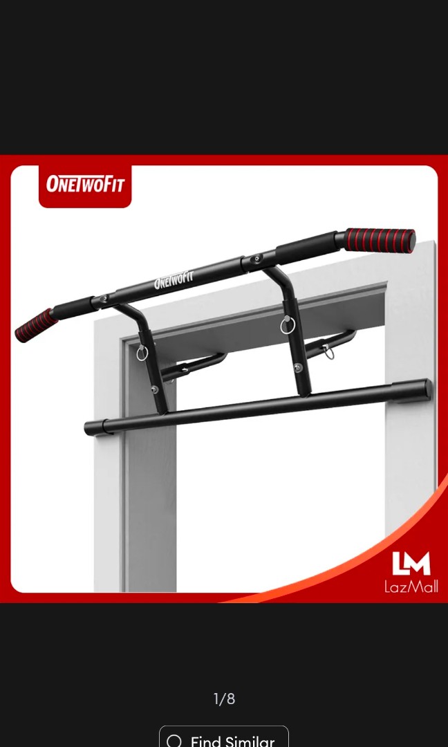 ONETWOFIT Pull up Bar Clamp Doorway No Screws Multi Home Gym Chin up bar  Adjustable Portable Indoor Thick, Heavy Duty Hook Bar, Padded Handles, No