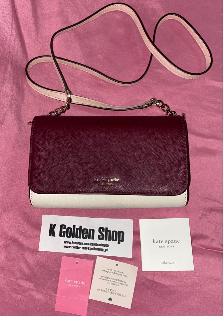 [ONHAND] Kate Spade New York Cameron Small Flap Crossbody in Cherry Wood, Women's Fashion, Bags