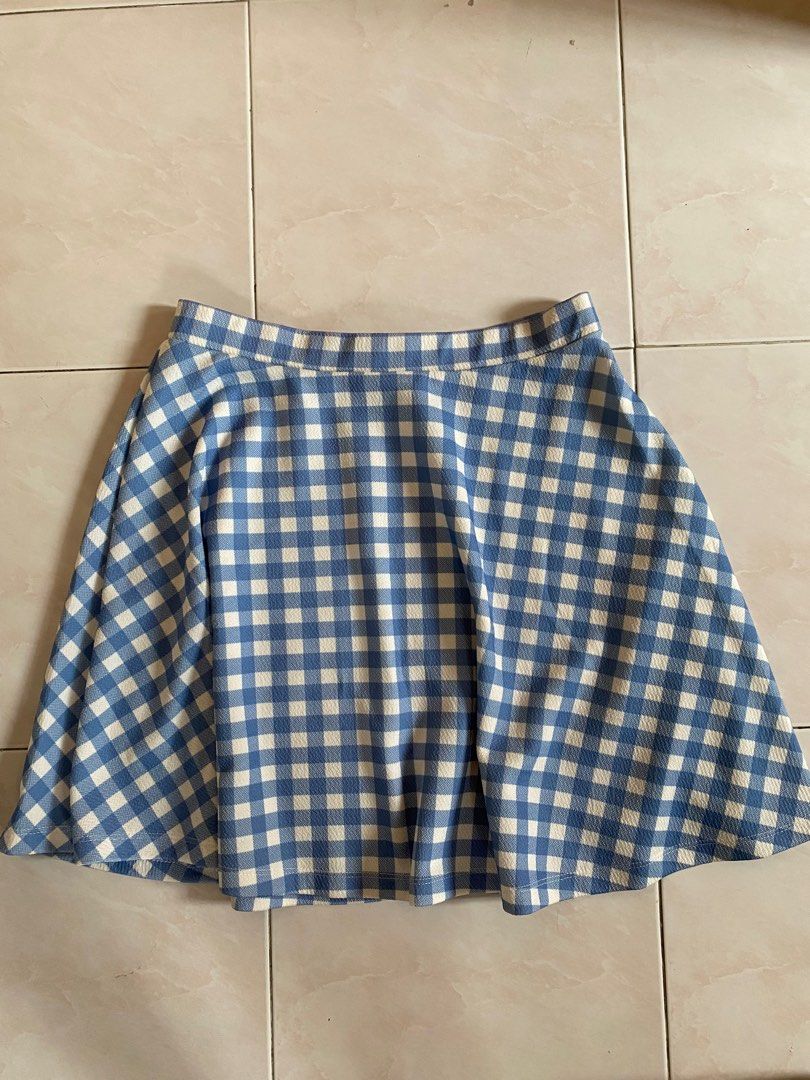 Blue gingham flare skirt outlet