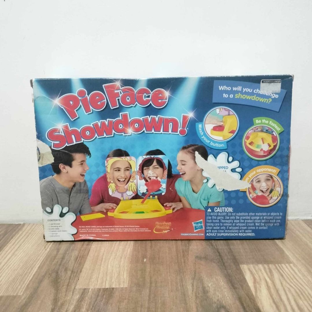 PIE FACE SHOWDOWN (Category: Kids Toys) located in Antipolo. Submitted by serjyms (Listing ID 1256407388, Image 2). Description: PIE FACE SHOWDOWN Selling Price: Php250 Condition: Good condition (with one chin rest left) Location: Antipolo City, Rizal Mode of Payment: Gcash Mode of Delivery: LBC/Lalamove/Gogo Xpress For inquiries, feel free to message me. Thank you po :)).