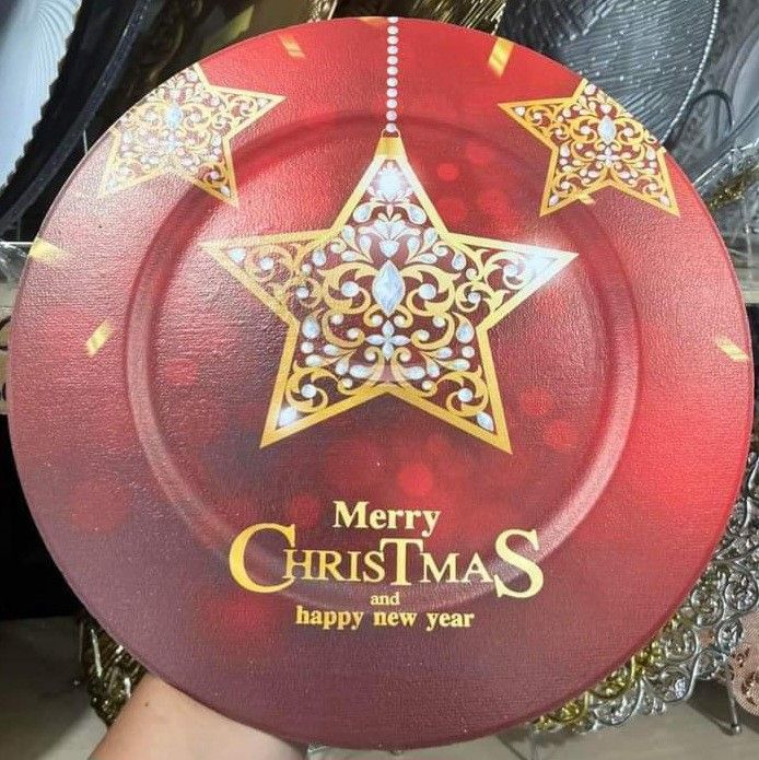 PLATE CHARGER (Category: Dinnerware & Cutlery) located in San Juan City. Submitted by ccmalinao (Listing ID 1256292416, Image 1). Description: ✨ Christmas Charger Plates ✨ Mix and match your under plate with these Holiday theme charger plates Size : 14"inches Price : 300 each Discount for Set of 6 pcs : 1,699 only! What are you waiting for ‼️ Order now!!.