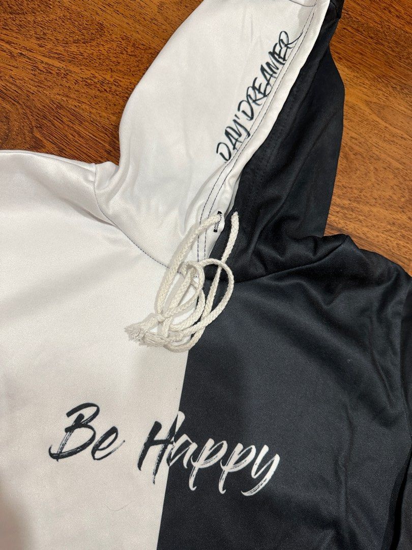 Be happy hoodie hotsell black and white