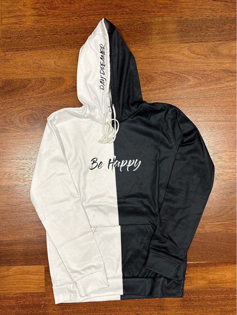 Polyester half and half black and white hoodie Men s Fashion Coats Jackets and Outerwear on Carousell
