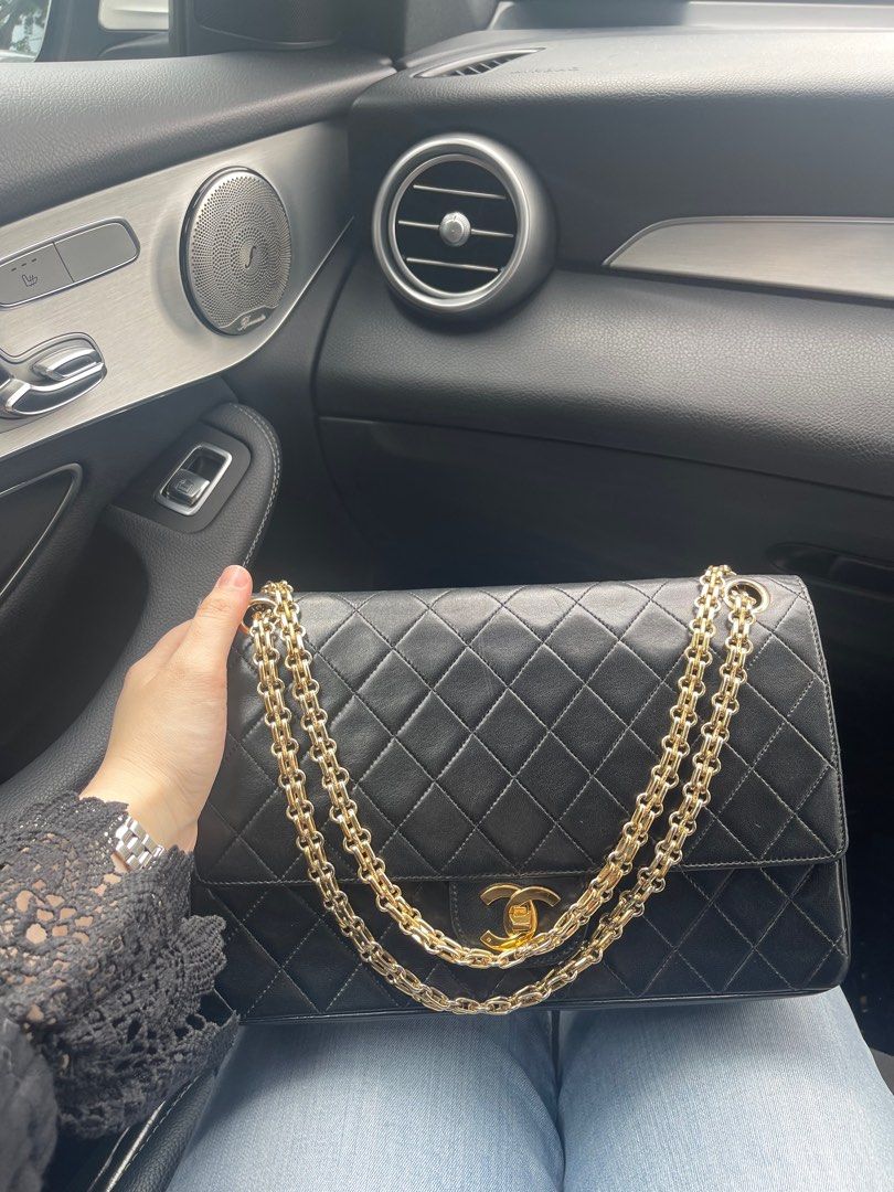 Rare Chanel Classic single flap shoulder bag in black/beige