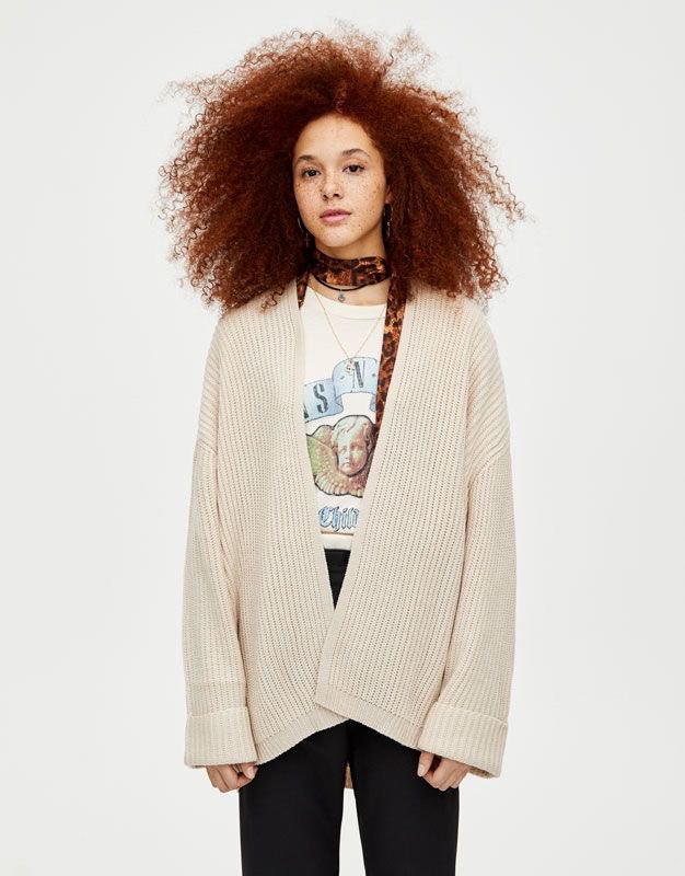 Pull Bear Oversized Purl Knit Cardigan Women s Fashion Coats