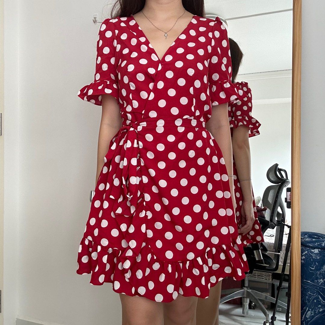 Red Polkadot Wrap dress Women s Fashion Dresses Sets Dresses