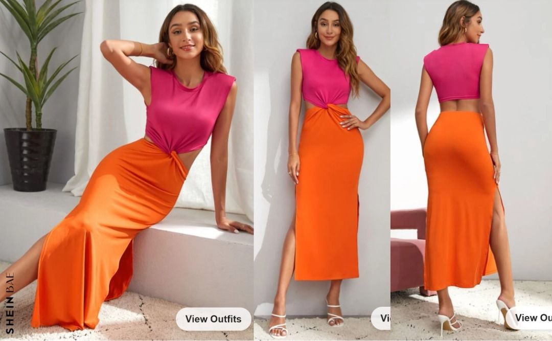 Two Tone Twist Split Thigh Dress Two Tone Twist Split Thigh Dress