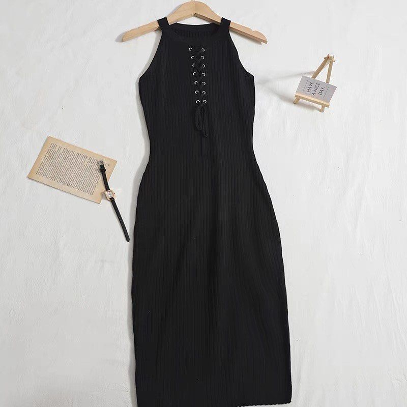 Sleeveless Self Tie Black Dress Women s Fashion Dresses Sets