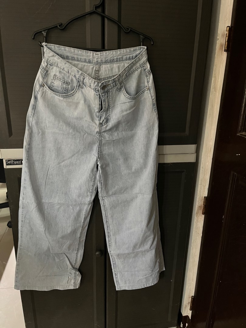 WOMEN'S DARK BLUE SOFT DENIM WIDE-LEG PANTS