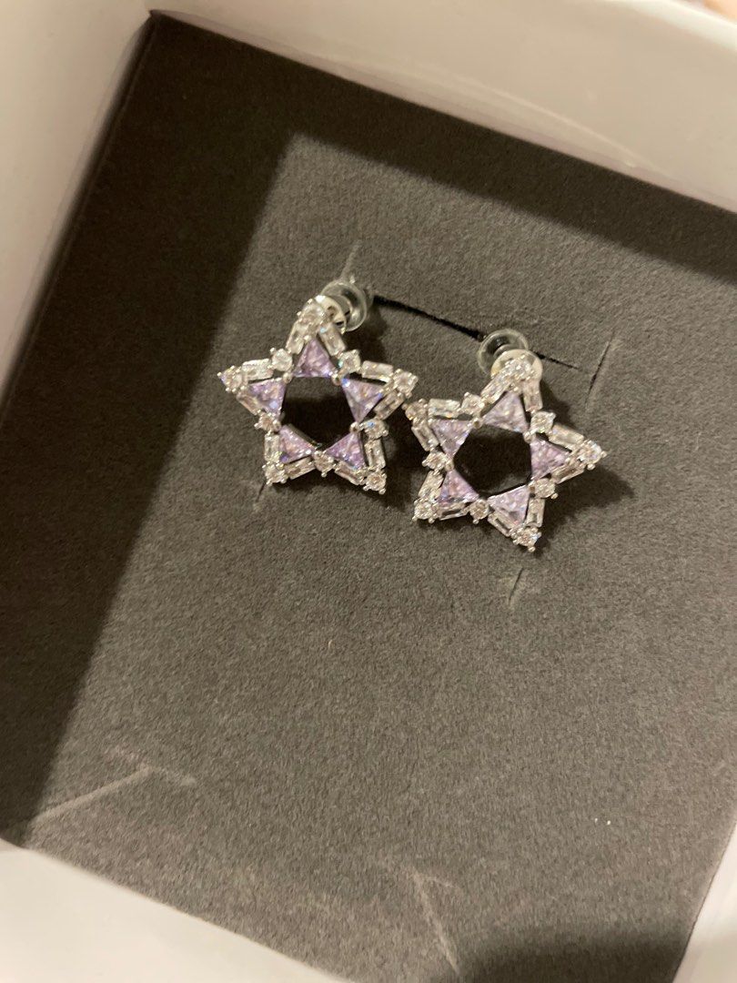 Sparkling star earrings purple white Women s Fashion Jewelry