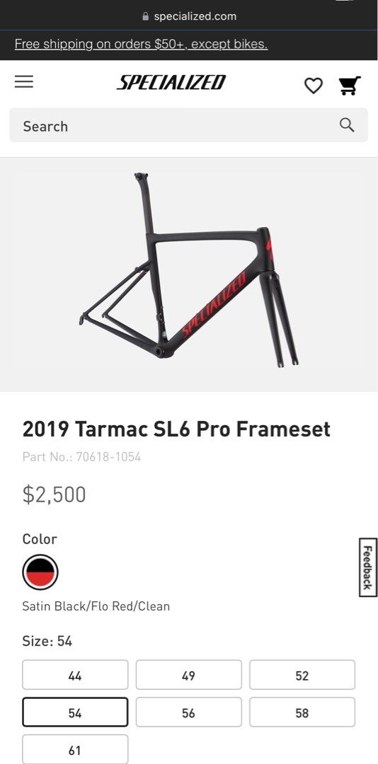 Specialized Tarmac SL6 Pro Frameset Size 54
