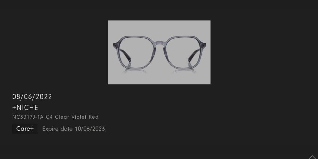 Spectacle frames (Category: Sunglasses & Eyewear) located in Singapore. Submitted by redraindrops (Listing ID 1256348217, Image 2). Description: +Niche Clear violet.