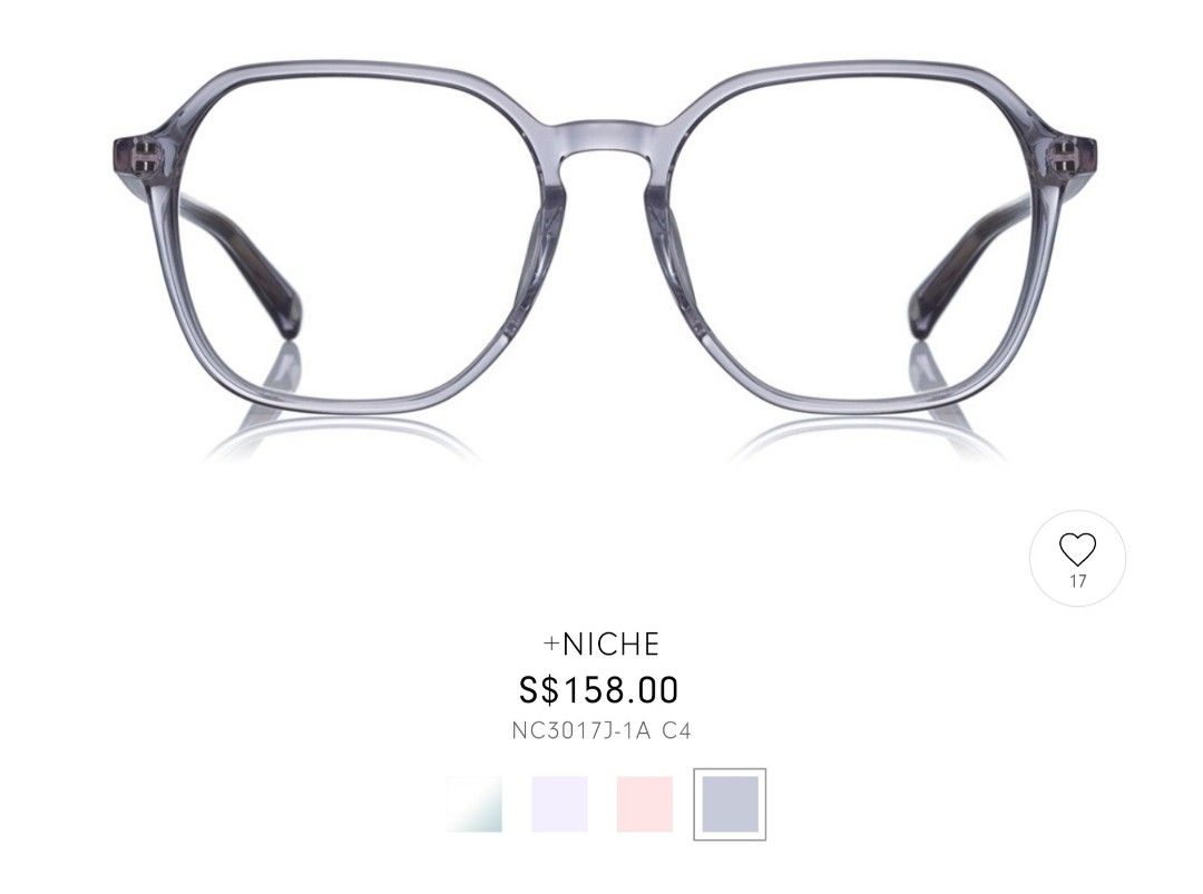 Spectacle frames (Category: Sunglasses & Eyewear) located in Singapore. Submitted by redraindrops (Listing ID 1256348217, Image 1). Description: +Niche Clear violet.