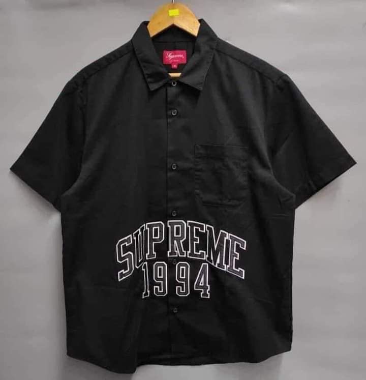 supreme arc logo s/s work shirt black, Men's Fashion, Tops & Sets ...