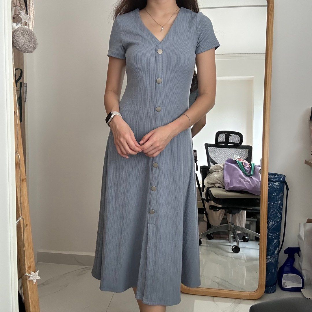 1310584 Blue V-Neck Maxi Dress