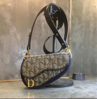 Vintage Dior Saddle Bag Blue Monogram Hand/Shoulder Bag With D Charm +Strap中古迪奧藍色老花馬鞍手提/單肩包