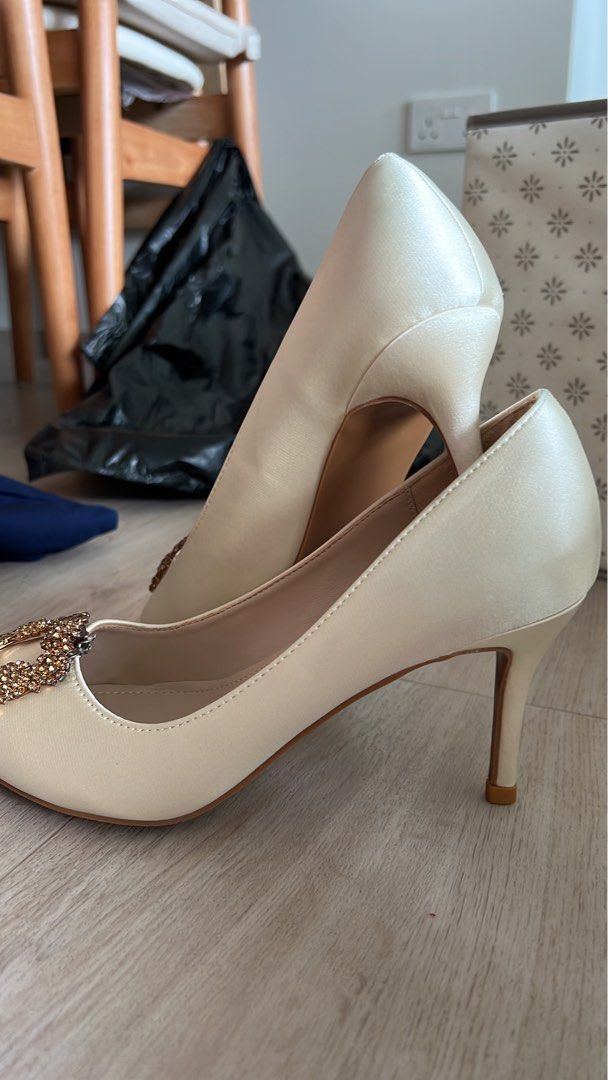 Gold satin heels sale