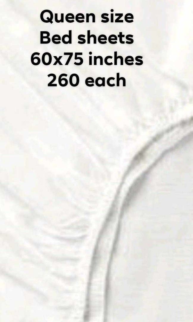White Plain Queen Size Bed Sheet Fitted (Category: Bedding & Towels) located in Manila. Submitted by betchiebe (Listing ID 1256429748, Image 1). Description: 1pc.White Fitted Bedsheet Cotton Color : White Size: Queen (60*75 inches) Thickness UpTo 8 inches Material : Cotton Sold by : 1pc Price: 260.00 each.