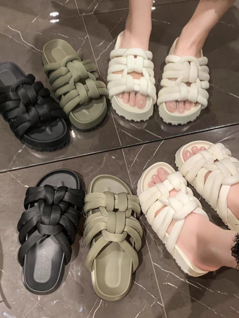 White Poofy Slippers Sandals