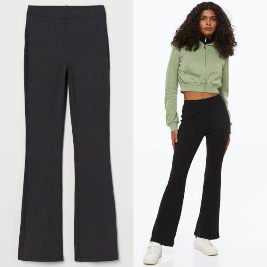 XS] Authentic H&M Divided ribbed jazz pants in black, Fesyen Wanita,  Pakaian Wanita, Bawahan di Carousell