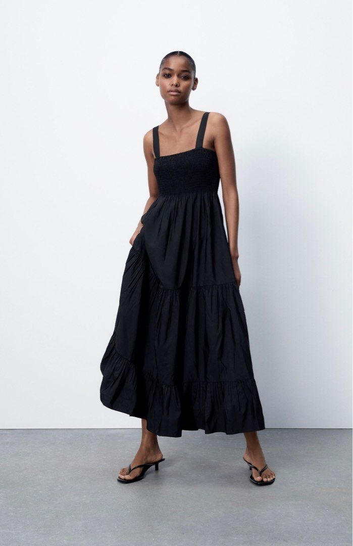 Zara black poplin maxi dress Women s Fashion Dresses Sets