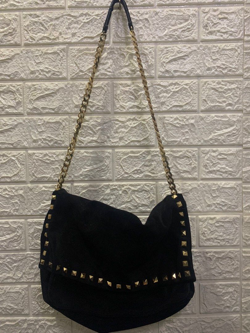 Zara black studded velvet bag Women s Fashion Bags Wallets