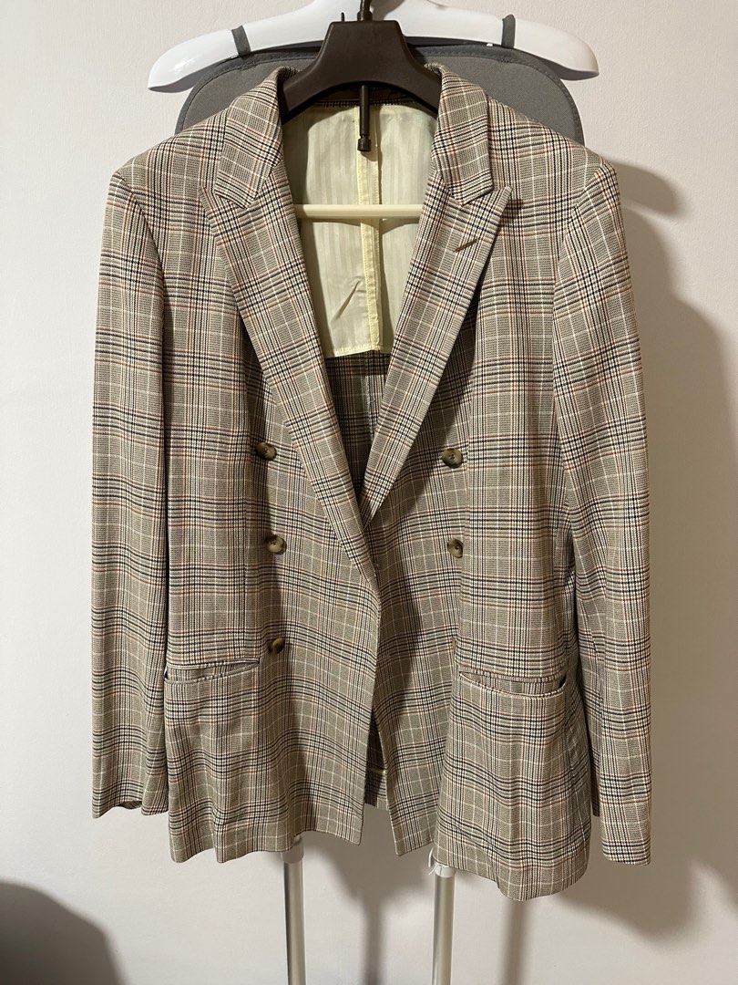 Zara checked double breasted blazer store