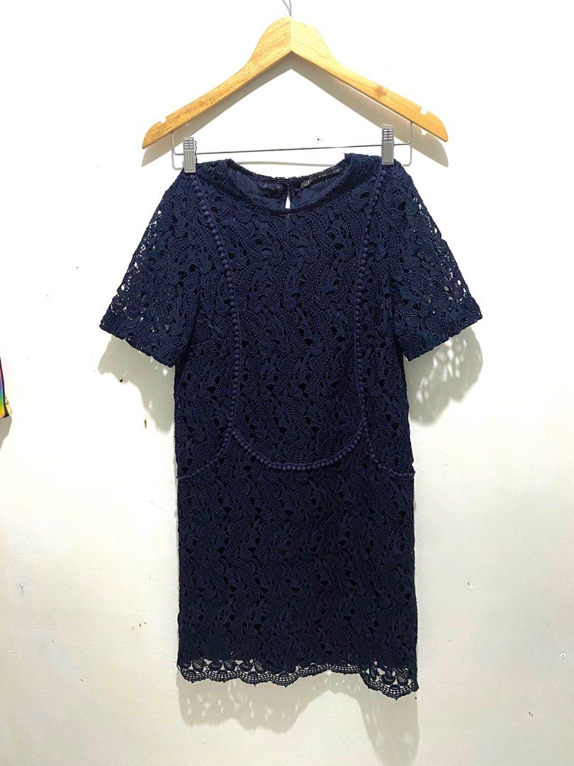 Zara navy blue eyelet dress, Women's Fashion, Dresses & Sets, Dresses on  Carousell