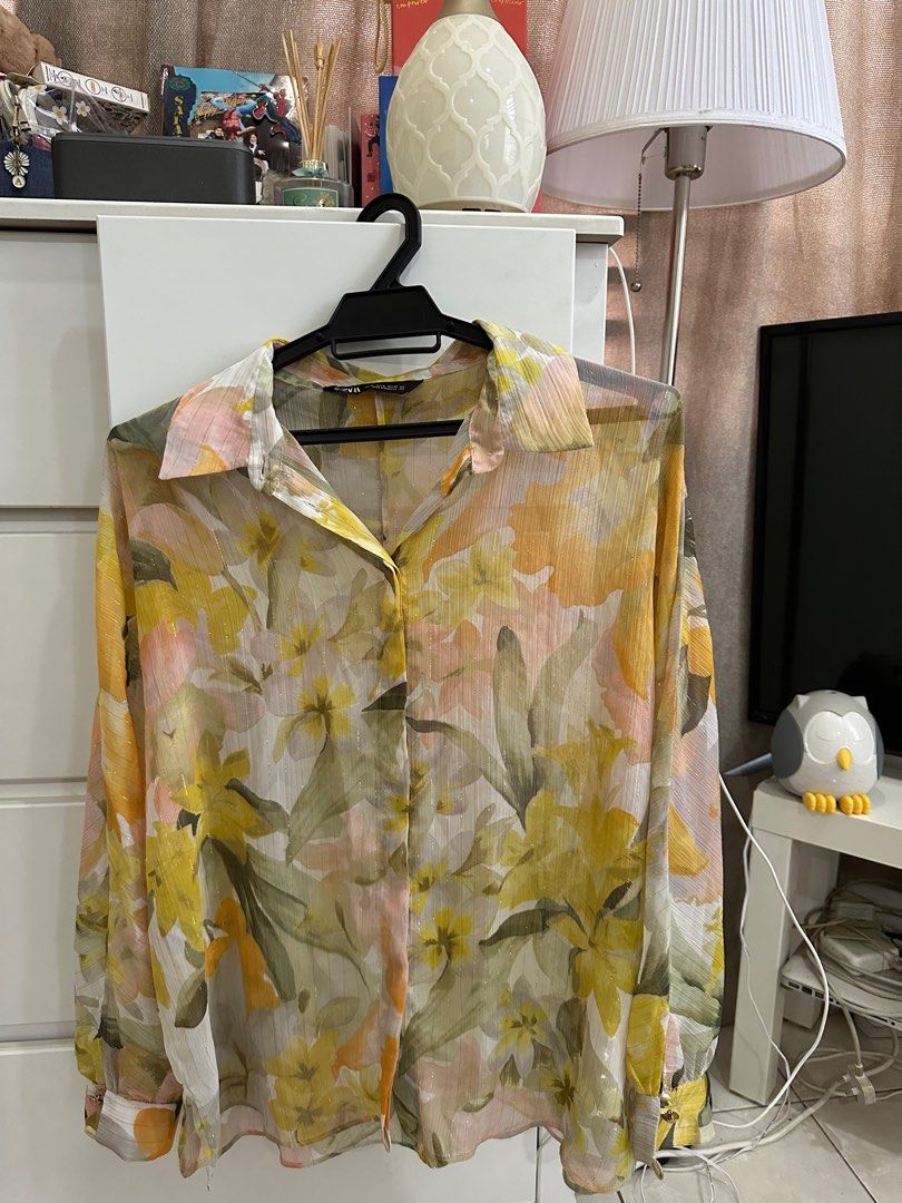 zara yellow floral blouse