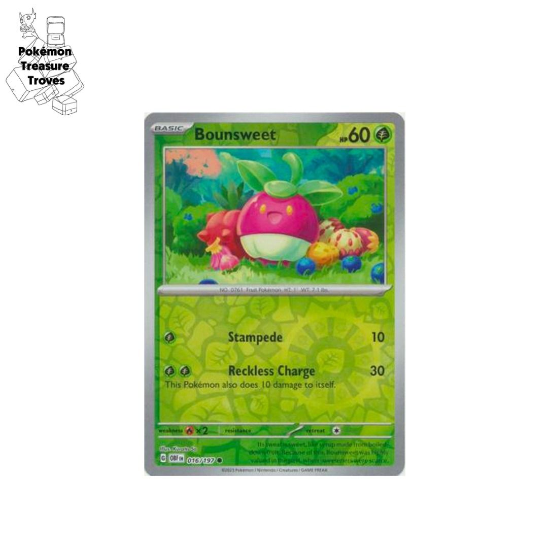 0.50] Pokemon Obsidian Flames Bounsweet Reverse Holo Card, Hobbies & Toys,  Toys & Games on Carousell