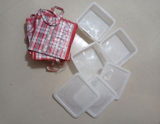 [全新] 紅白藍膠袋加透明膠盒3個