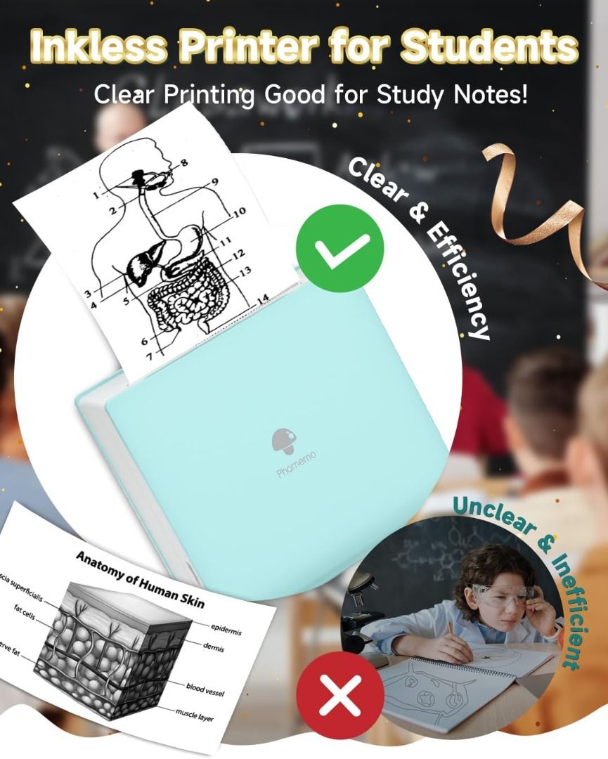 Wireless Printer, Gifts for Kids, Phomemo M02 Printer, Bluetooth Thermal  Mini Printernfor Early Education, Study Notes, Journal, Pictures, Photos