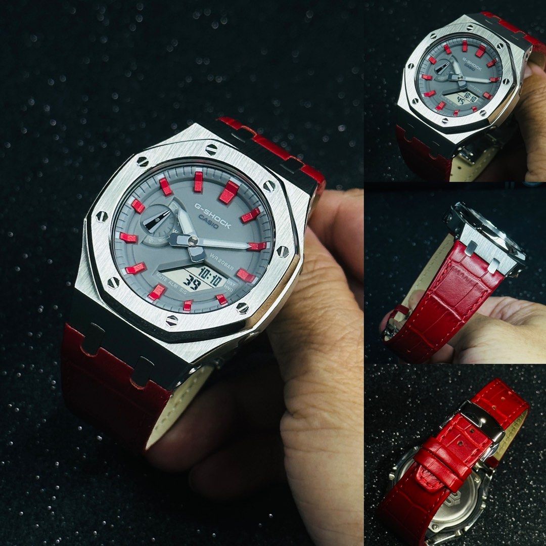 Smart Casual CasiOak GA 2100 with hand painted indexes and Leather strap Metal CasiOak Metal G Shock GA2100