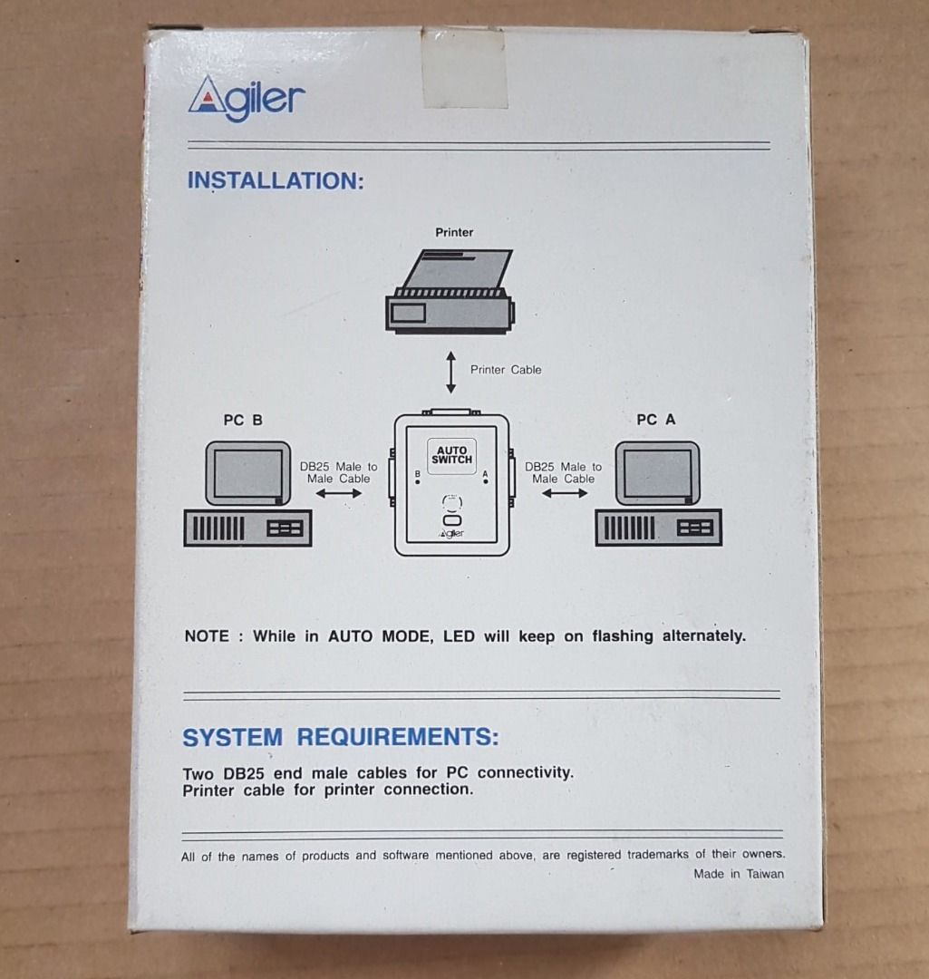 Agiler AGX-211P, Auto Switch, 2 computers sharing a common printer ...