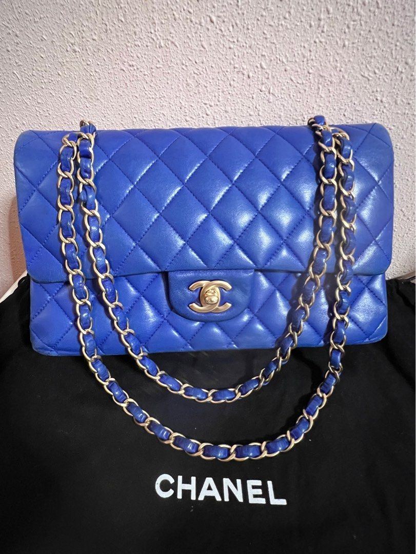 Authentic CHANEL Medium Classic Double Flap in Royal Blue