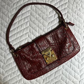 Authentic Principles Maroon Wine Red Cross Embossed Small Shoulder Bag Baguette Pochette