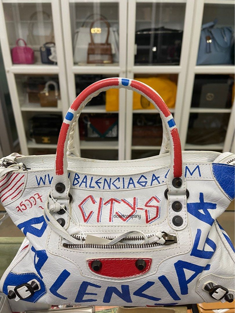 White balenciaga graffiti sales bag