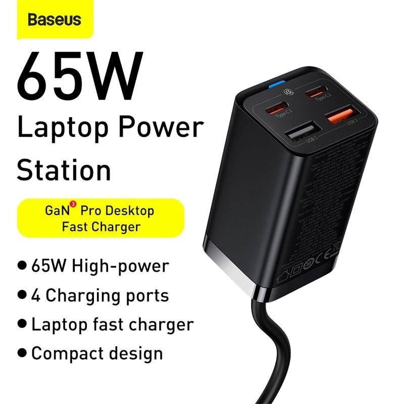 Baseus Gan 65w Usb C Charger Quick Charge 4.0 3.0