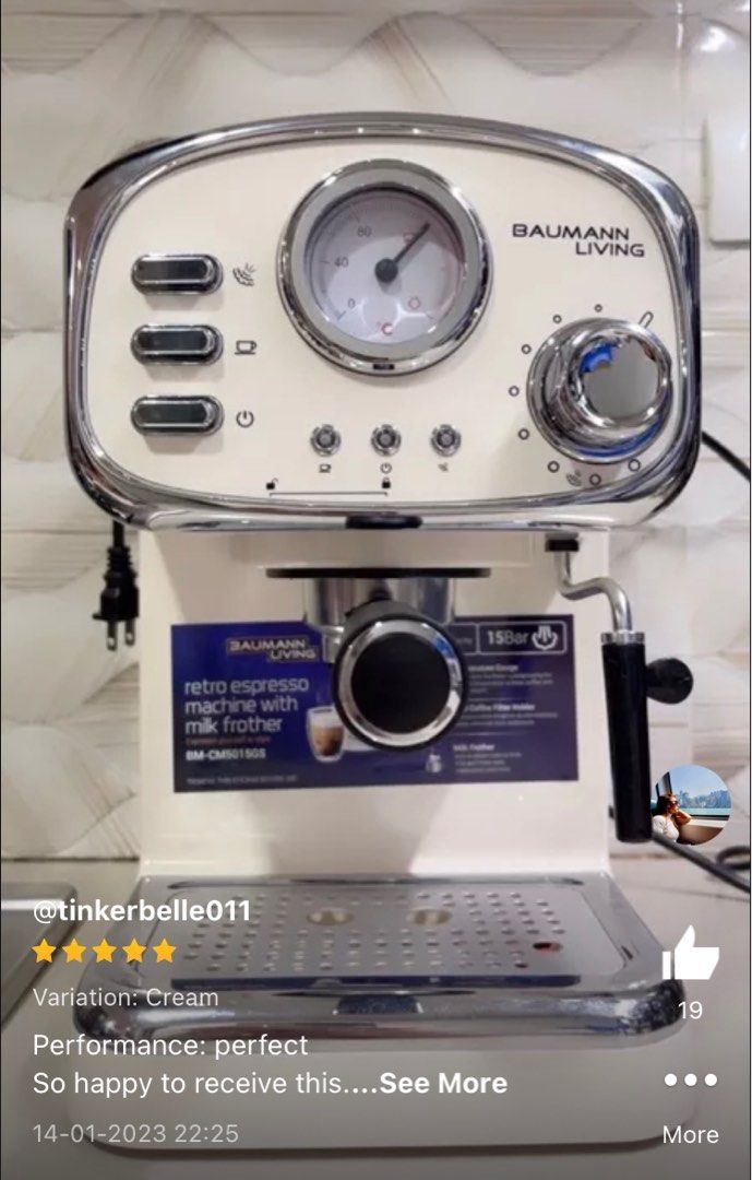 Baumann Retro Espresso Machine with Milk Frother, TV & Home Appliances, Kitchen Appliances