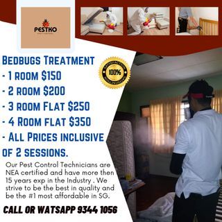 Bedbugs Services Treatment, Pest/Cockroach Control , NEA Certified Technician,#1  Most Affordable In SG, Warranty Included, 15 Yrs Experience, Call us Now!