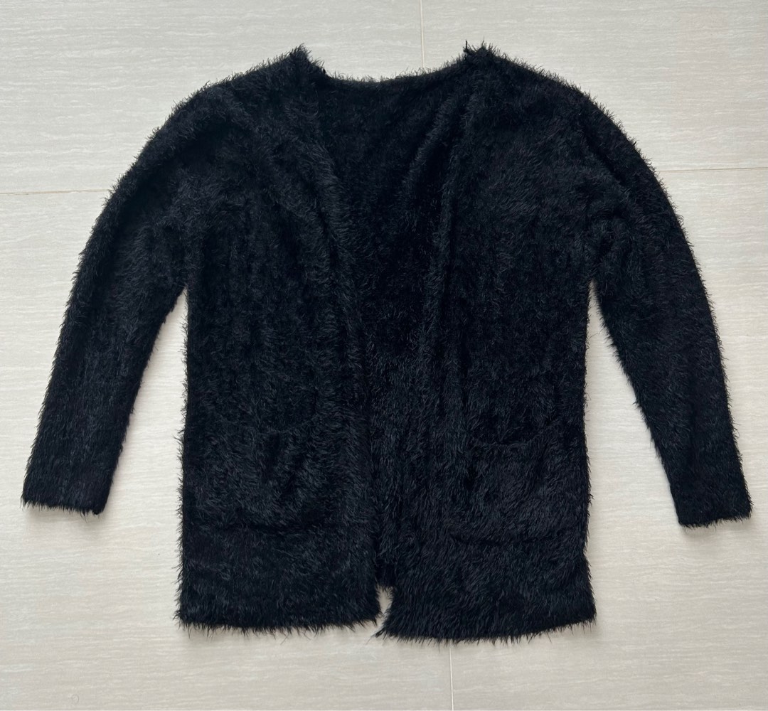 Furry black cardigan cheap
