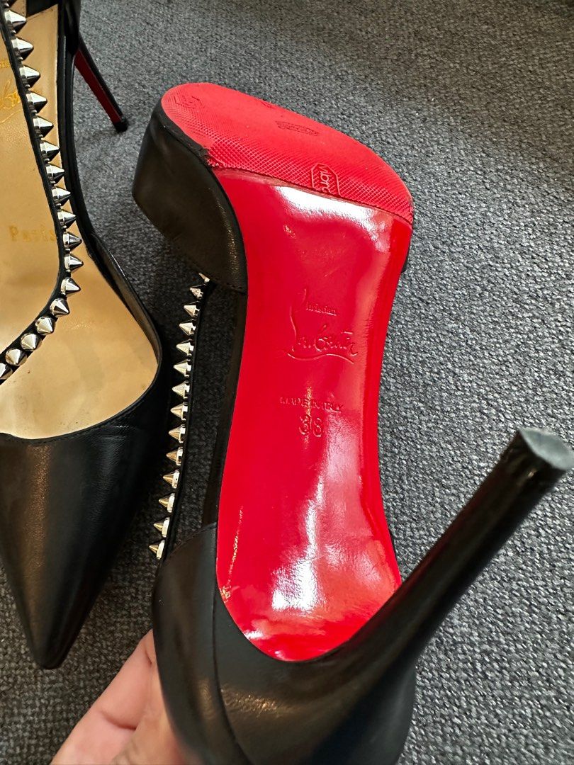 Black Heels fr Christian Louboutin with silver stud cross strap