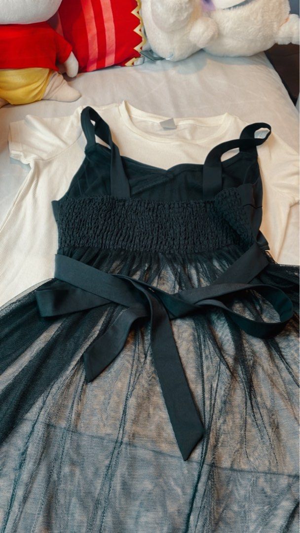 Black lace ribbon two piece dress