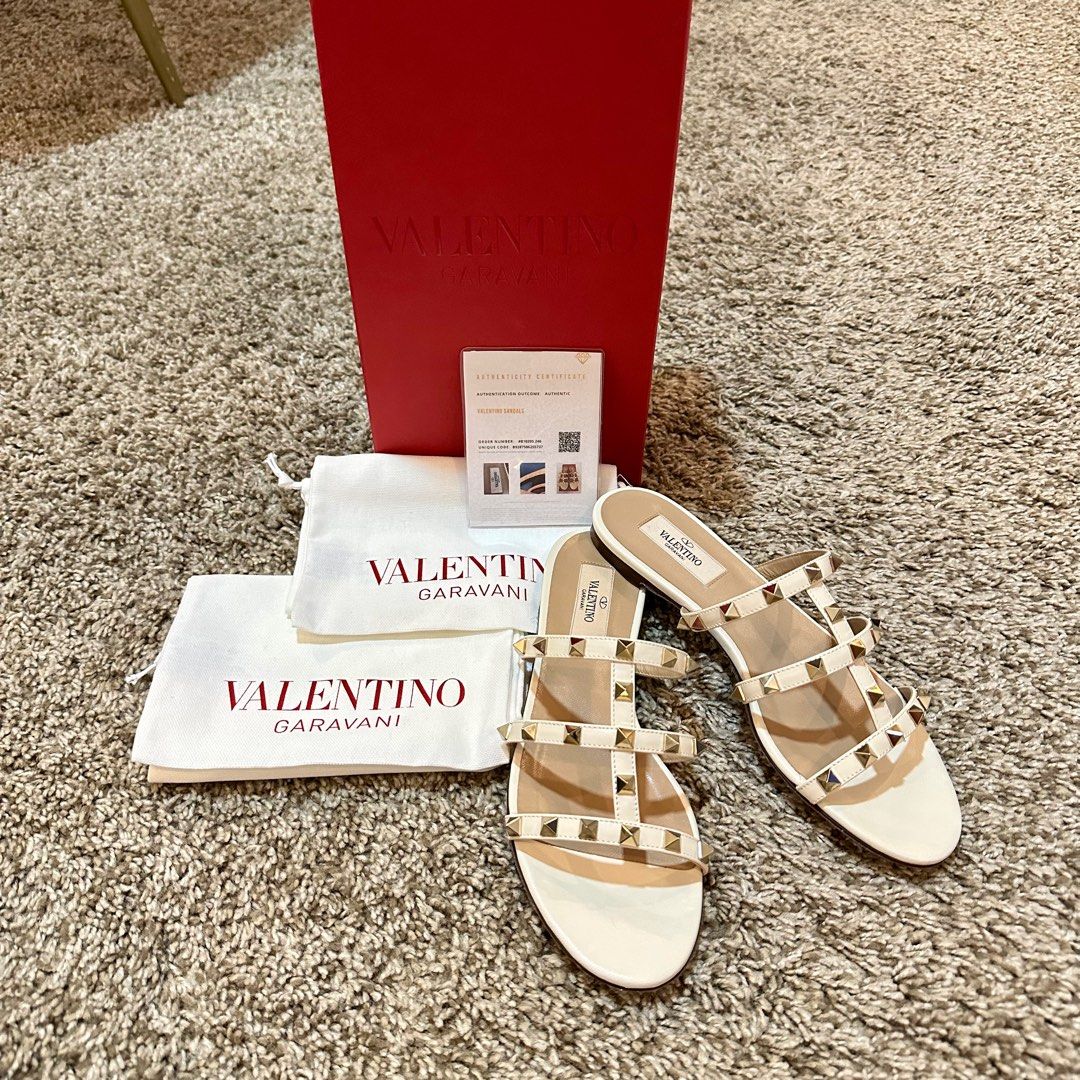 Valentino Garavani Rockstud Sandals (Category: Sneakers & Footwear) located in Manila. Submitted by beyondthebag (Listing ID 1256627757, Image 1). Description: Condition: 9.8/10 Used only once Size: 37 or 24.5cm Complete inclusion + certificate of authenticity from Legit Grails ✨.