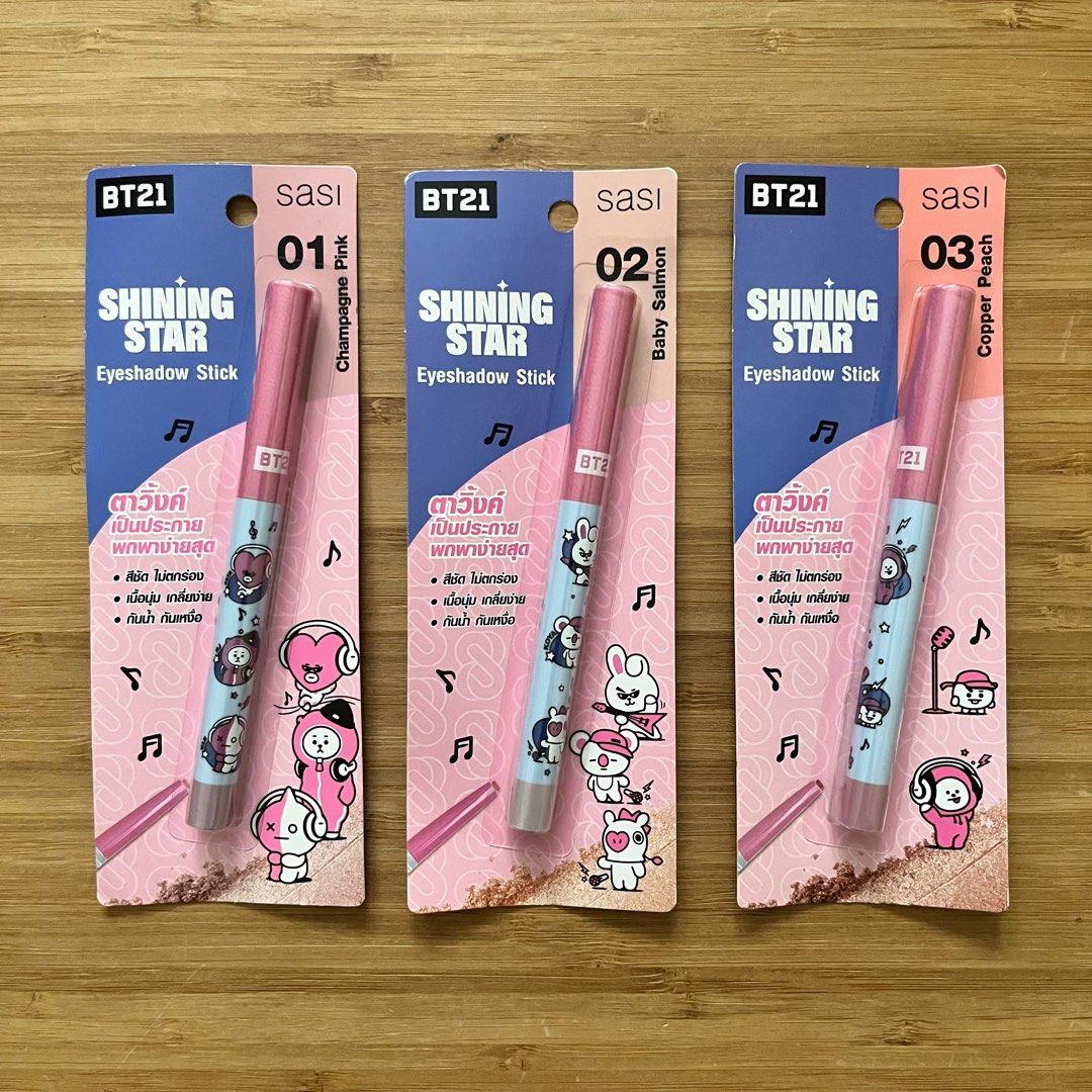 BT21 Sasi Eyeshadow Stick - Copper Peach (Category: Makeup) located in Mandaluyong City. Submitted by random.objects (Listing ID 1256486957, Image 2). Description: BT21 Sasi Shining Star Eyeshadow Stick - Shade 03, Copper Peach featuring Shooky, Chimmy (other shades sold separately) - Line friends / BT21 / BTS collab with Thai makeup brand, Sasi - MOP: GCash, BDO deposit - Buyer pays for shipping.